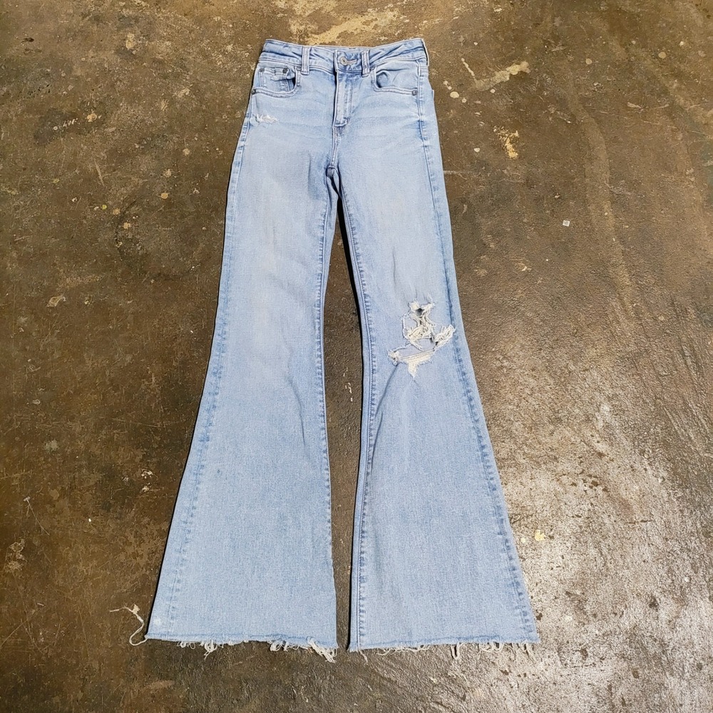 American Eagle Super Hi Rise Flare Jeans 0 Women Next Level Stretch Bell Bottoms